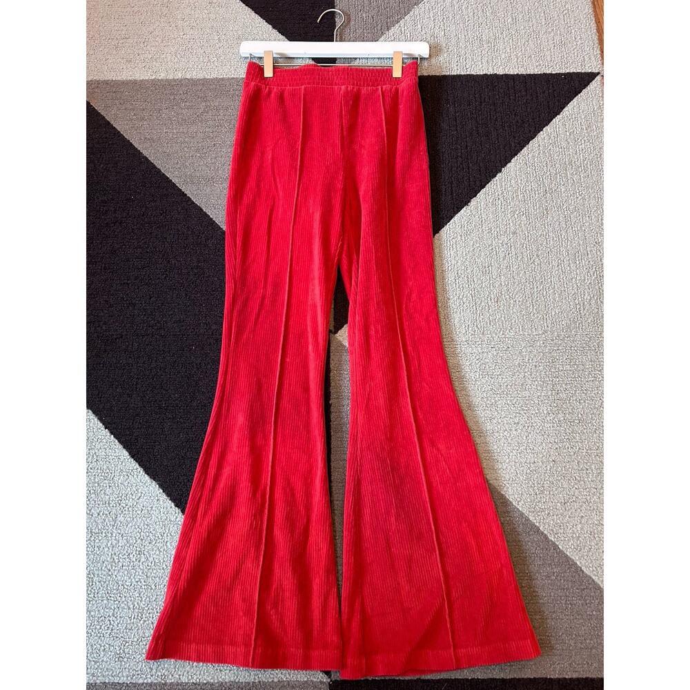 Aerie Groove On Velour High Waisted Flare Legging Size XS Orange/red